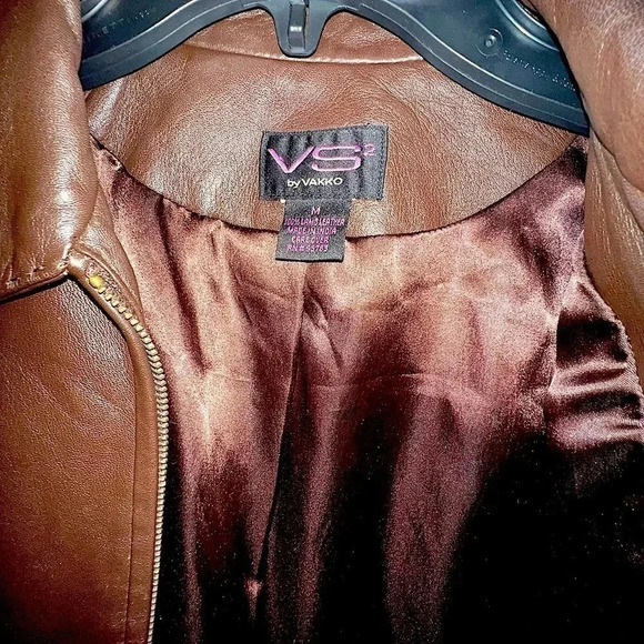 VS2 by VAKKO Deep Chocolate Brown Fully Lined Lambskin Leather Jacket- Size M - Picture 4 of 5